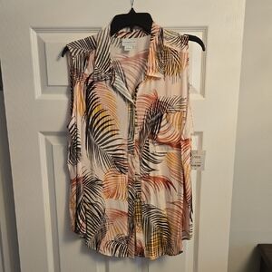 Liz Claiborne Multicolor Palm Print Blouse
